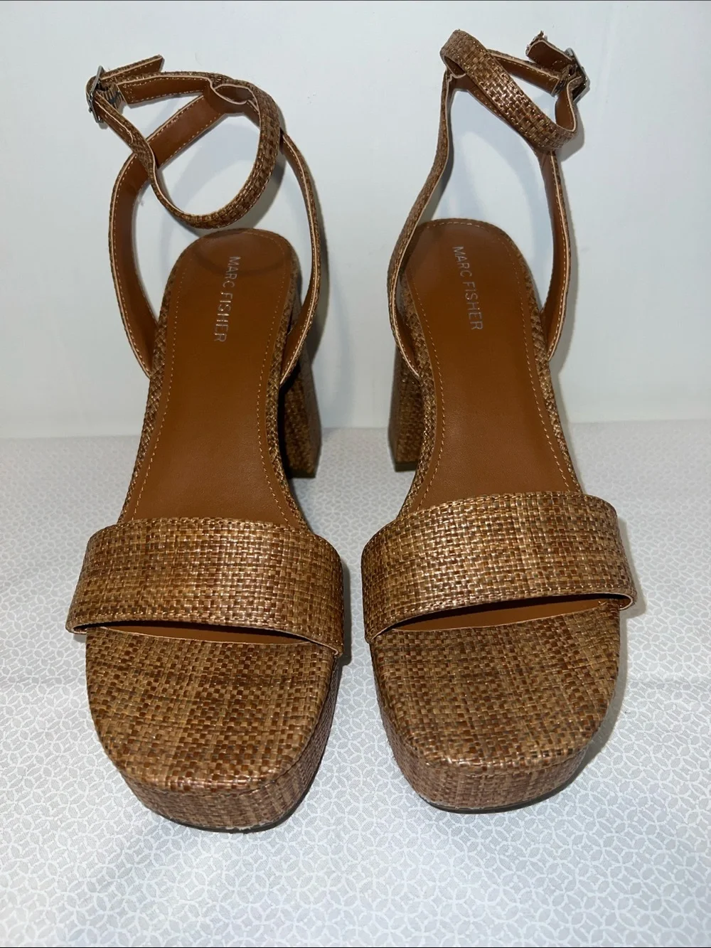 Marc Fisher Brown Woven Platform Block Heels
